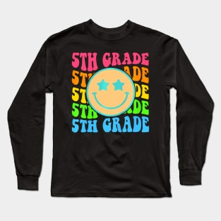 Groovy Fifth Grade Vibes Face Retro Teachers Back To School Long Sleeve T-Shirt